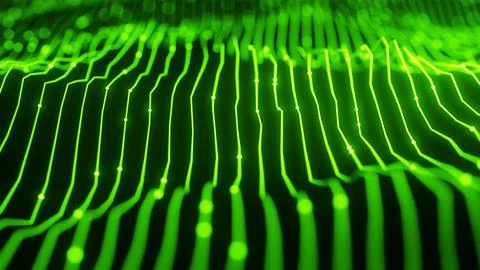 Abstract Wave Background. Digital Green Background With Dot And Line Waves. F Stock Illustration