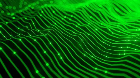 Abstract Wave Background. Digital Green Background With Dot And Line Waves. F Stock Illustration