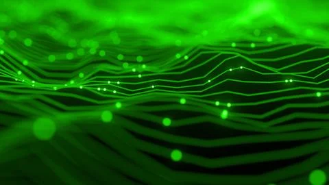 Abstract Wave Background. Digital Green Background With Dot And Line Waves. F Stock Illustration