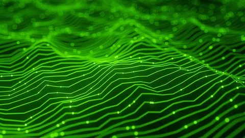Abstract Wave Background. Digital Green Background With Dot And Line Waves. F Stock Illustration