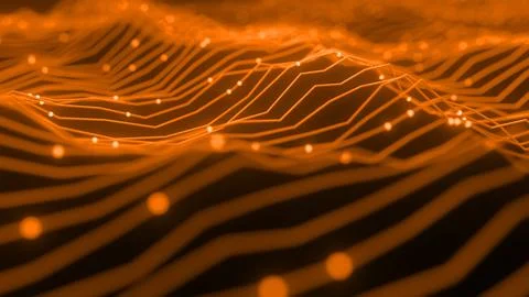 Abstract Wave Background. Digital Orange Background With Dot And Line Waves.  Stock Illustration
