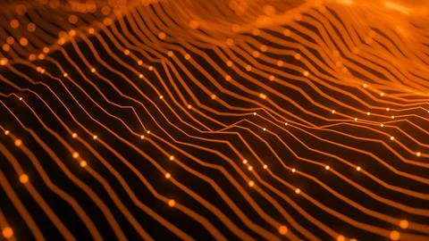 Abstract Wave Background. Digital Orange Background With Dot And Line Waves.  Stock Illustration
