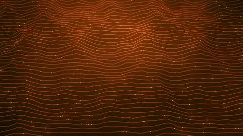 Abstract Wave Background. Digital Orange Background With Dot And Line Waves.  Stock Illustration