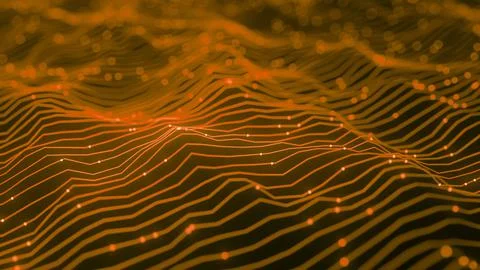 Abstract Wave Background. Digital Orange Background With Dot And Line Waves.  Stock Illustration
