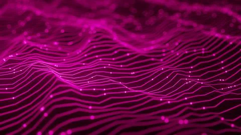 Abstract Wave Background. Digital Pink Background With Dot And Line Waves. Fu Illustrazione stock