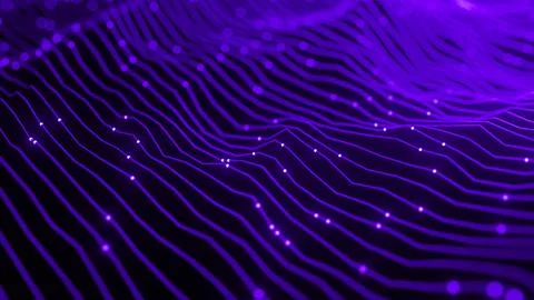Abstract Wave Background. Digital Purple Background With Dot And Line Waves.  Stock Illustration
