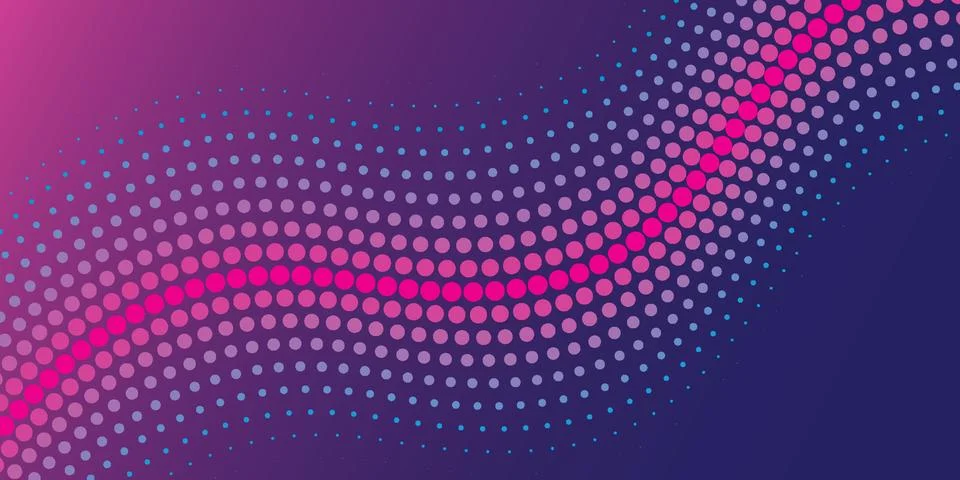 Abstract wave background with glowing neon pink and blue dots in dynamic motion 스톡 일러스트