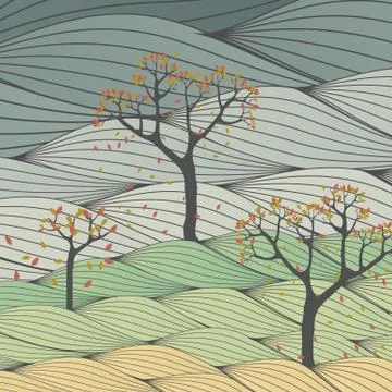Abstract Wave Background with Trees - Vector Illustration Stock Illustration