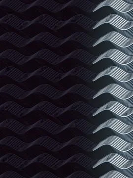 Abstract wave bend dark plastic background with silver lines 3d rendering Stock-Illustration