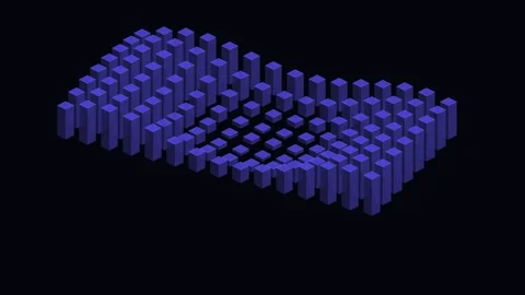 Abstract wave of blue 3d pixel blocks arranged in a grid on black background Stock Footage 338311402