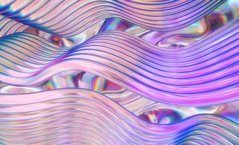 Abstract wave with chromatic aberrations and iridescence effect, 3d render Stock Illustration