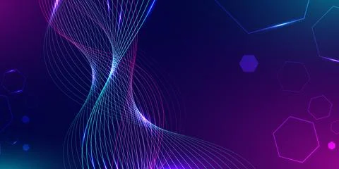 Abstract wave digital background featuring glowing wavy lines with neon lin.. Illustrazione stock