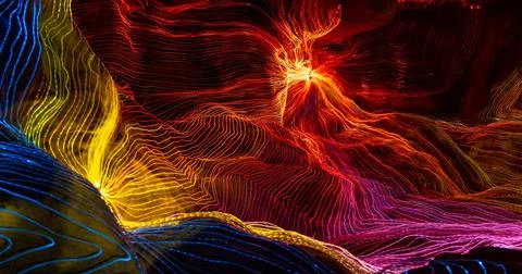 Abstract wave of digital weave lines connecting network dots and dark background 스톡 일러스트