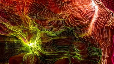 Abstract wave of digital weave lines connecting network dots and dark background Illustrazione stock