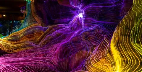 Abstract wave of digital weave lines connecting network dots and dark background Illustrazione stock