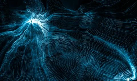 Abstract wave of digital weave lines connecting network dots and dark background 스톡 일러스트