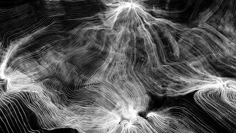 Abstract wave of digital weave lines connecting network dots and dark background 스톡 일러스트