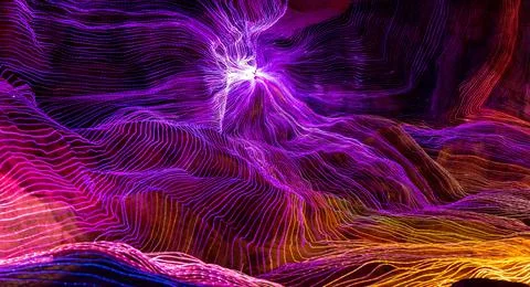 Abstract wave of digital weave lines connecting network dots and dark background Stock Illustration