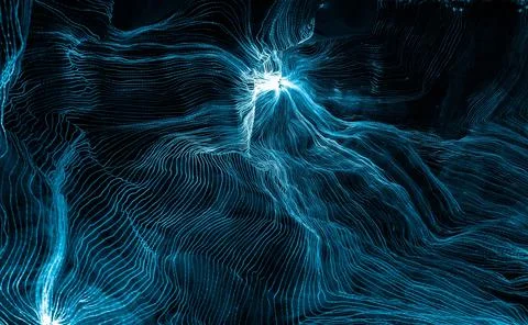 Abstract wave of digital weave lines connecting network dots and dark background 스톡 일러스트