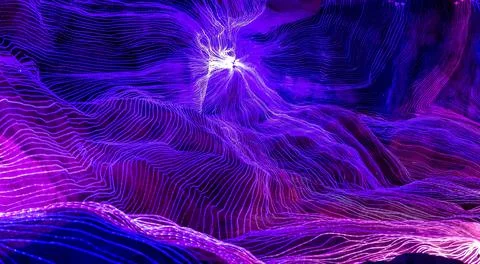 Abstract wave of digital weave lines connecting network dots and dark background Stock Illustration