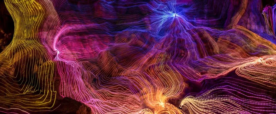 Abstract wave of digital weave lines connecting network dots and dark background Illustrazione stock
