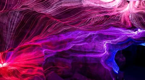 Abstract wave of digital weave lines connecting network dots and dark background Illustrazione stock