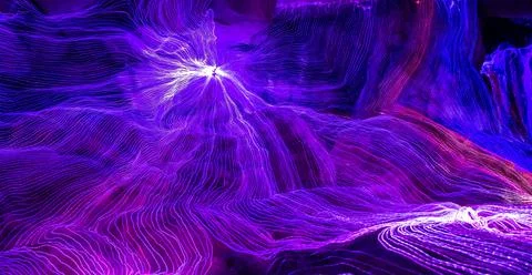 Abstract wave of digital weave lines connecting network dots and dark background Illustrazione stock