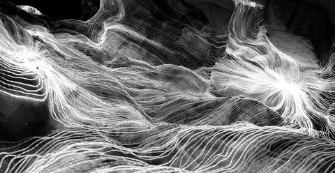 Abstract wave of digital weave lines connecting network dots and dark background 스톡 일러스트