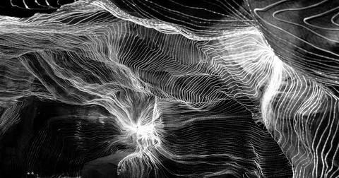 Abstract wave of digital weave lines connecting network dots and dark background イラスト素材