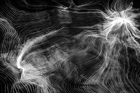Abstract wave of digital weave lines connecting network dots and dark background イラスト素材