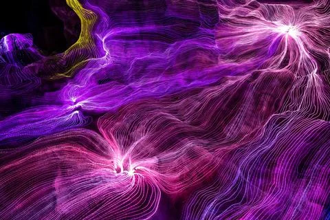 Abstract wave of digital weave lines connecting network dots and dark background Stockillustratie