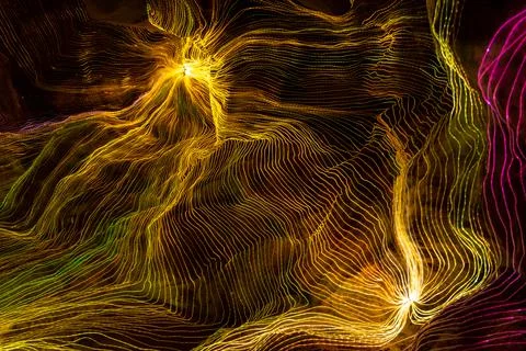 Abstract wave of digital weave lines connecting network dots and dark background Stock Illustration