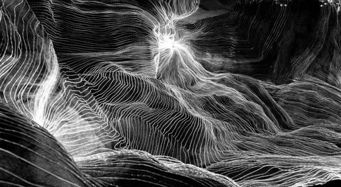 Abstract wave of digital weave lines connecting network dots and dark background 스톡 일러스트
