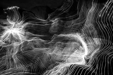 Abstract wave of digital weave lines connecting network dots and dark background Stockillustratie