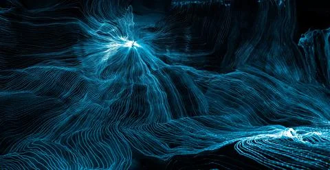 Abstract wave of digital weave lines connecting network dots and dark background 스톡 일러스트