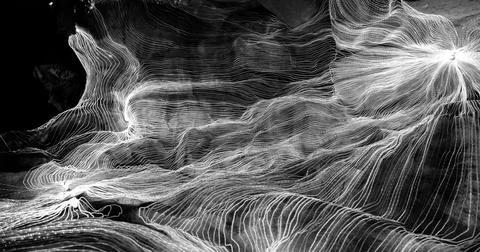 Abstract wave of digital weave lines connecting network dots and dark background 스톡 일러스트