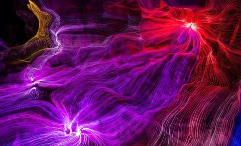 Abstract wave of digital weave lines connecting network dots and dark background Stock Photos