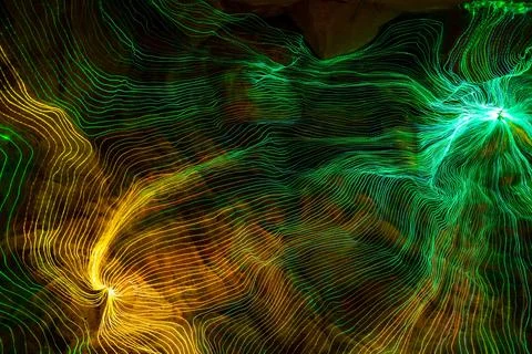 Abstract wave of digital weave lines connecting network dots and dark background Stock Photos