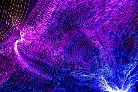 Abstract wave of digital weave lines connecting network dots and dark background Stock Photos