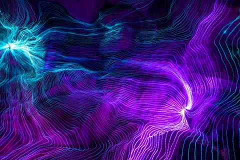 Abstract wave of digital weave lines connecting network dots and dark background Stock Photos