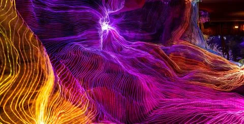 Abstract wave of digital weave lines connecting network dots and dark background Stock Photos