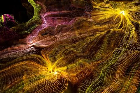 Abstract wave of digital weave lines connecting network dots and dark background Stock Photos