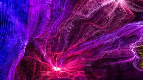 Abstract wave of digital weave lines connecting network dots and dark background Stock Photos