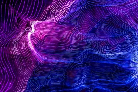 Abstract wave of digital weave lines connecting network dots and dark background Stock Photos