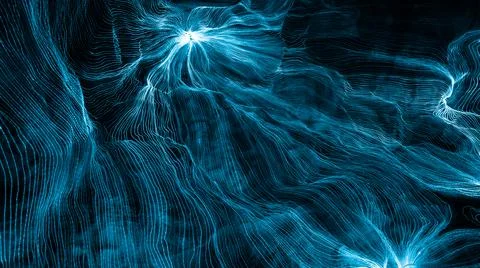 Abstract wave of digital weave lines connecting network dots and dark background Stock Photos