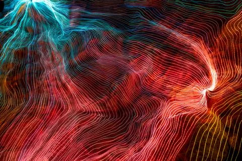 Abstract wave of digital weave lines connecting network dots and dark background Stock Photos