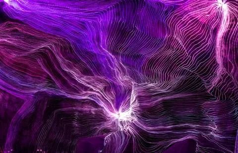 Abstract wave of digital weave lines connecting network dots and dark background Stock Photos