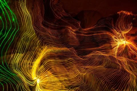 Abstract wave of digital weave lines connecting network dots and dark background Stock Photos