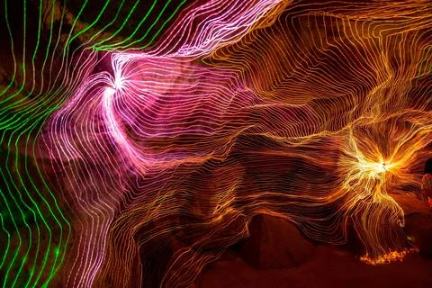 Abstract wave of digital weave lines connecting network dots and dark background Stock Photos