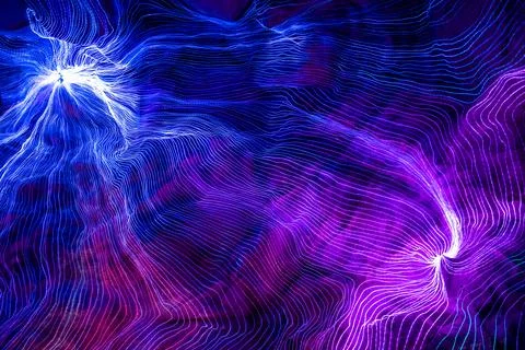 Abstract wave of digital weave lines connecting network dots and dark background Stock Photos